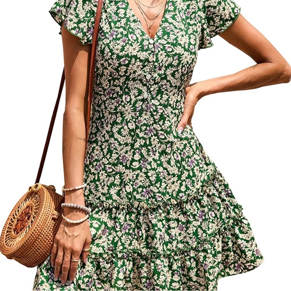 Floral Green Dress Kirundo small - Picture 2 of 8